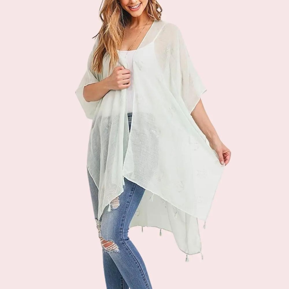 TPO Women's One Size Sheer Mint Green Anchor Shawl Wrap - Plus or Regular Size